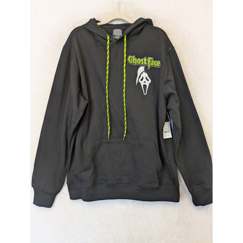 NEW Bioworld GhostFace Hoodie Men's L Black Neon Green Graphic Scream Horror